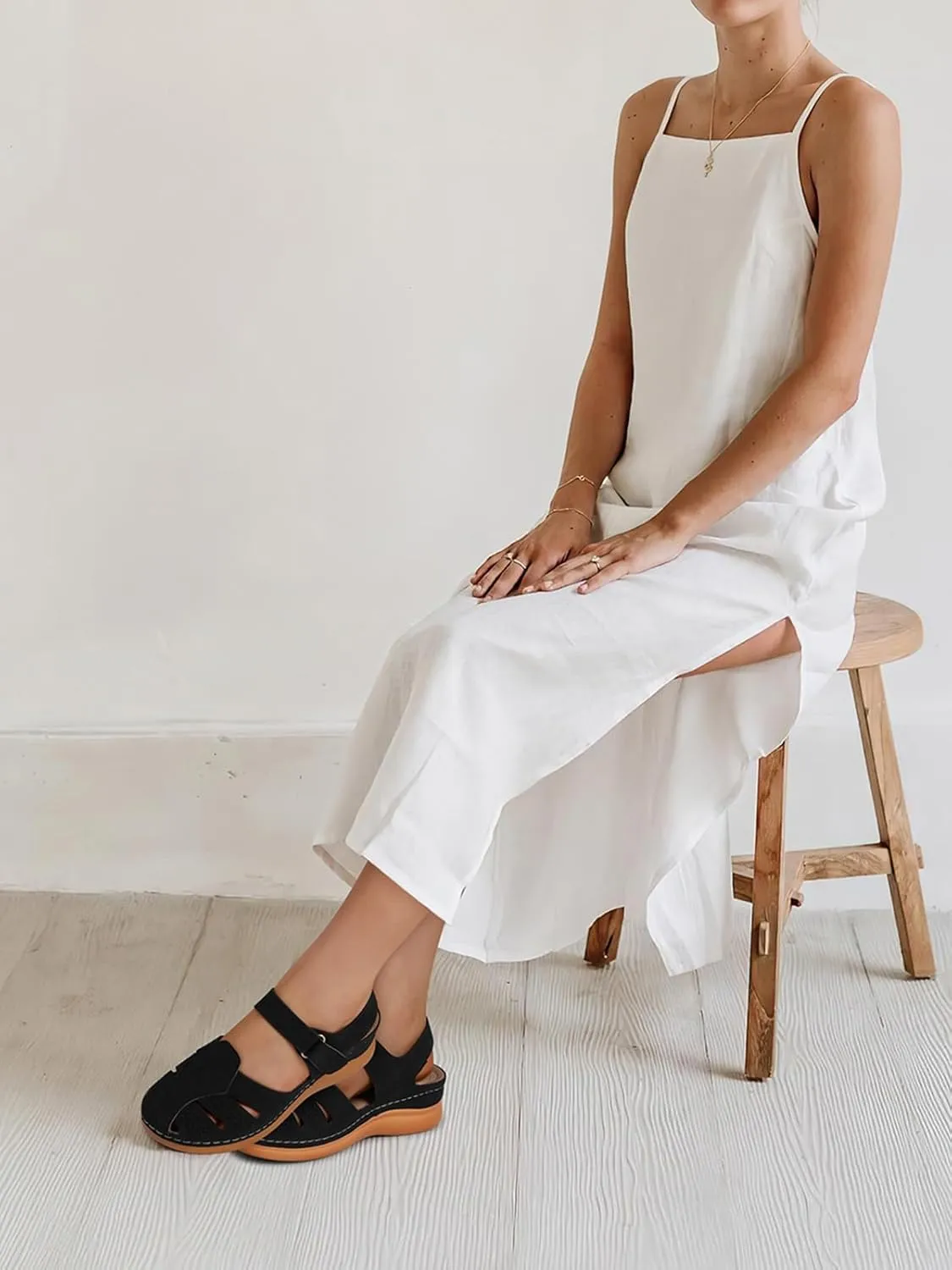 SWQZVT Women Comfortable Flat Sandals: Closed Toe Dressy Summer Sandal - Fisherman Hollow Out Walking Sandals