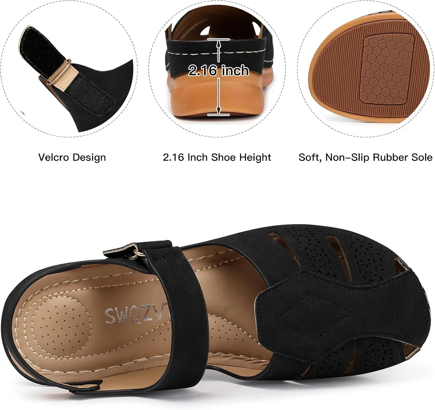 SWQZVT Women Comfortable Flat Sandals: Closed Toe Dressy Summer Sandal - Fisherman Hollow Out Walking Sandals
