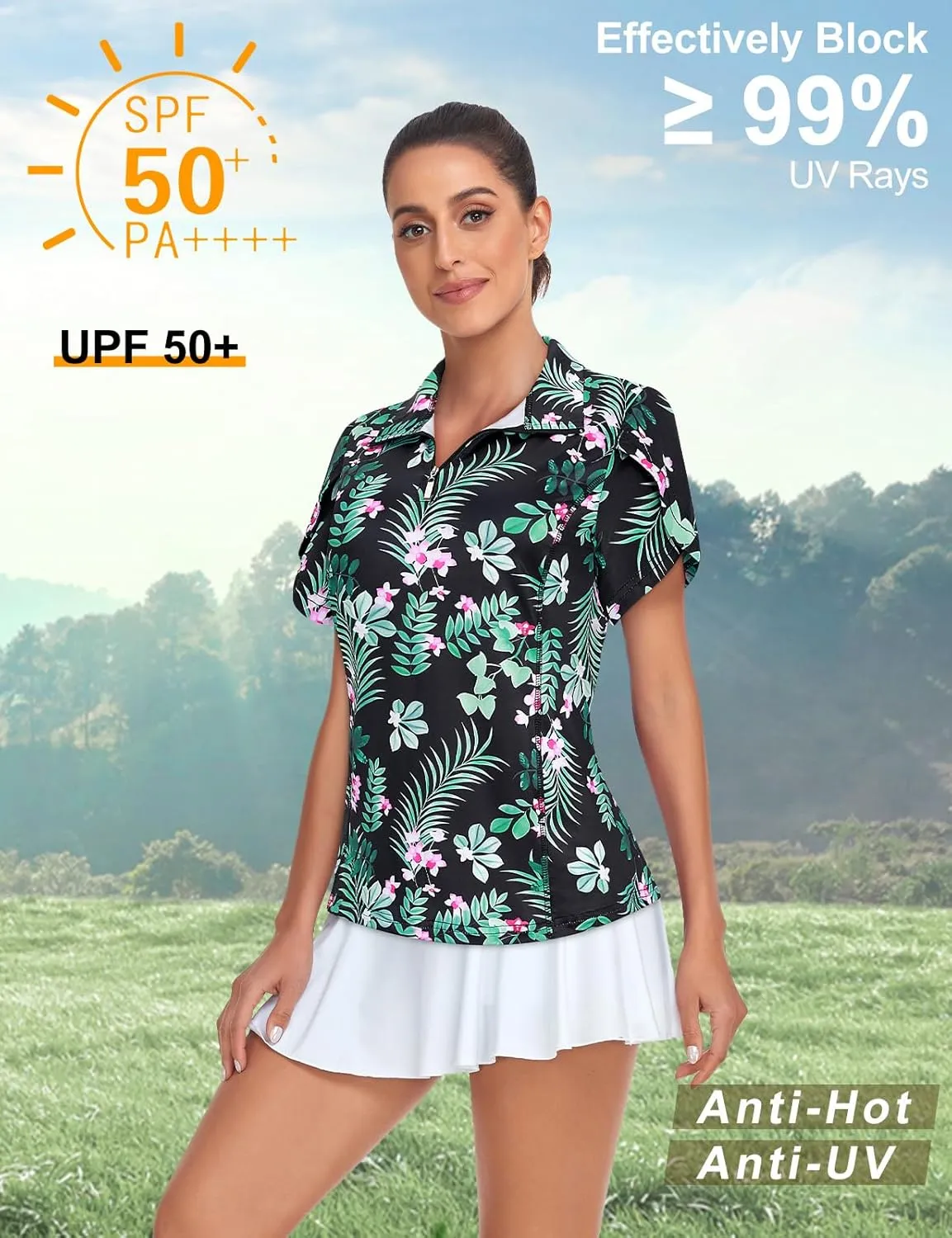 Tanst Sky Womens Golf Shirts Zip Up Overlap Short Sleeve Workout Tops Quick Dry Tennis Shirt