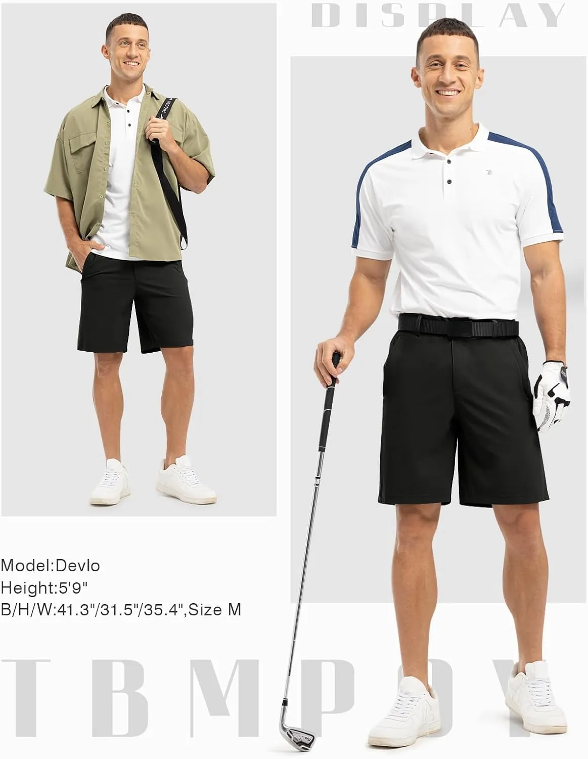 TBMPOY Men's 9" Golf Shorts Quick Dry Casual Shorts Dress Shorts Flat Front Stretch Lightweight for Work Business Travel