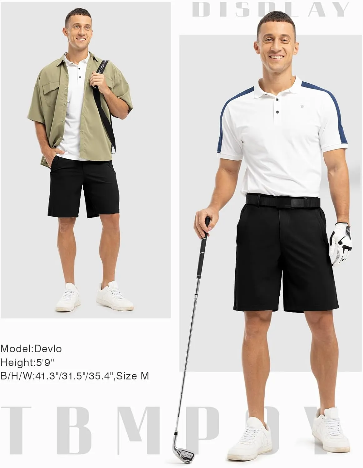 TBMPOY Men's 9" Golf Shorts Quick Dry Casual Shorts Dress Shorts Flat Front Stretch Lightweight for Work Business Travel