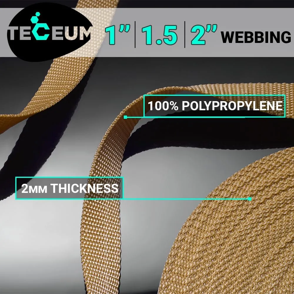TECEUM 1" & 1.5" & 2" Webbing – 10 25 50 Yards – 40  Colors – Heavy Duty 1 Inch 1.5 Inch 2 Inch Webbing for Climbing Outdoors Indoors Crafting DIY
