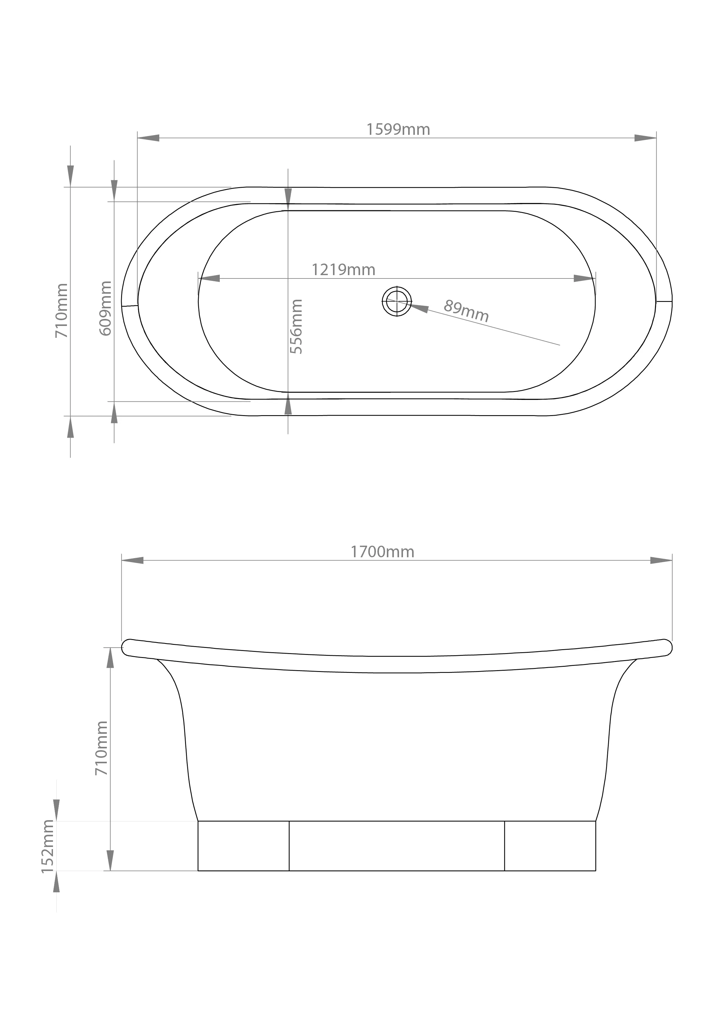 The Copper Bath Tub - Shanti Copper Double Slipper Smooth 1700mm - CB5017-D67