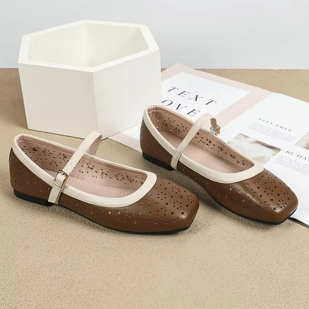 TN TANGNEST Flat Shoes for Women Retro Square Toe Mary Jane Flats Shiny Ballet Flats Comfortable Office Flats