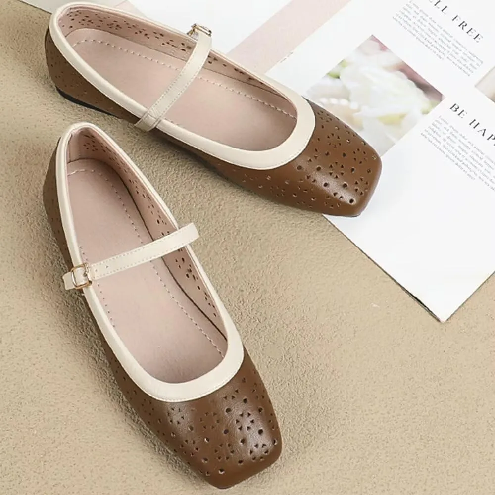 TN TANGNEST Flat Shoes for Women Retro Square Toe Mary Jane Flats Shiny Ballet Flats Comfortable Office Flats