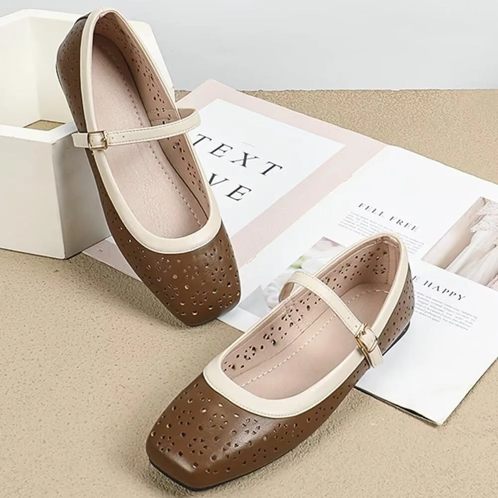 TN TANGNEST Flat Shoes for Women Retro Square Toe Mary Jane Flats Shiny Ballet Flats Comfortable Office Flats