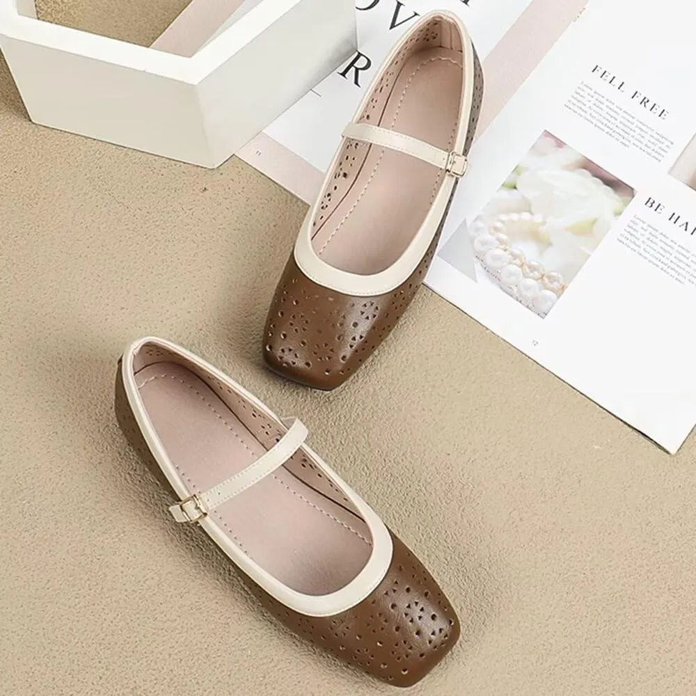 TN TANGNEST Flat Shoes for Women Retro Square Toe Mary Jane Flats Shiny Ballet Flats Comfortable Office Flats