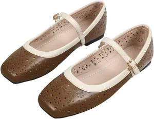 TN TANGNEST Flat Shoes for Women Retro Square Toe Mary Jane Flats Shiny Ballet Flats Comfortable Office Flats