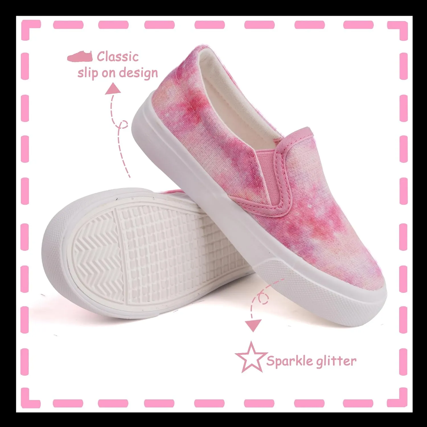 Toandon Toddler Kids Girls Sparkle Slip On Walking Shoes Age 2-10