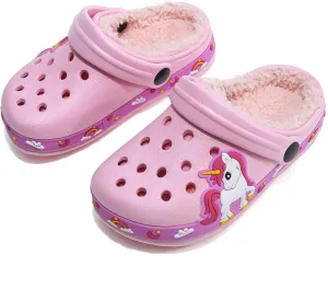 Toddler Lined Clog Slippers Winter Garden Sandals Kids House Shoes Warm Slip On Sneakers Cartoon Slides for Boys and Girls