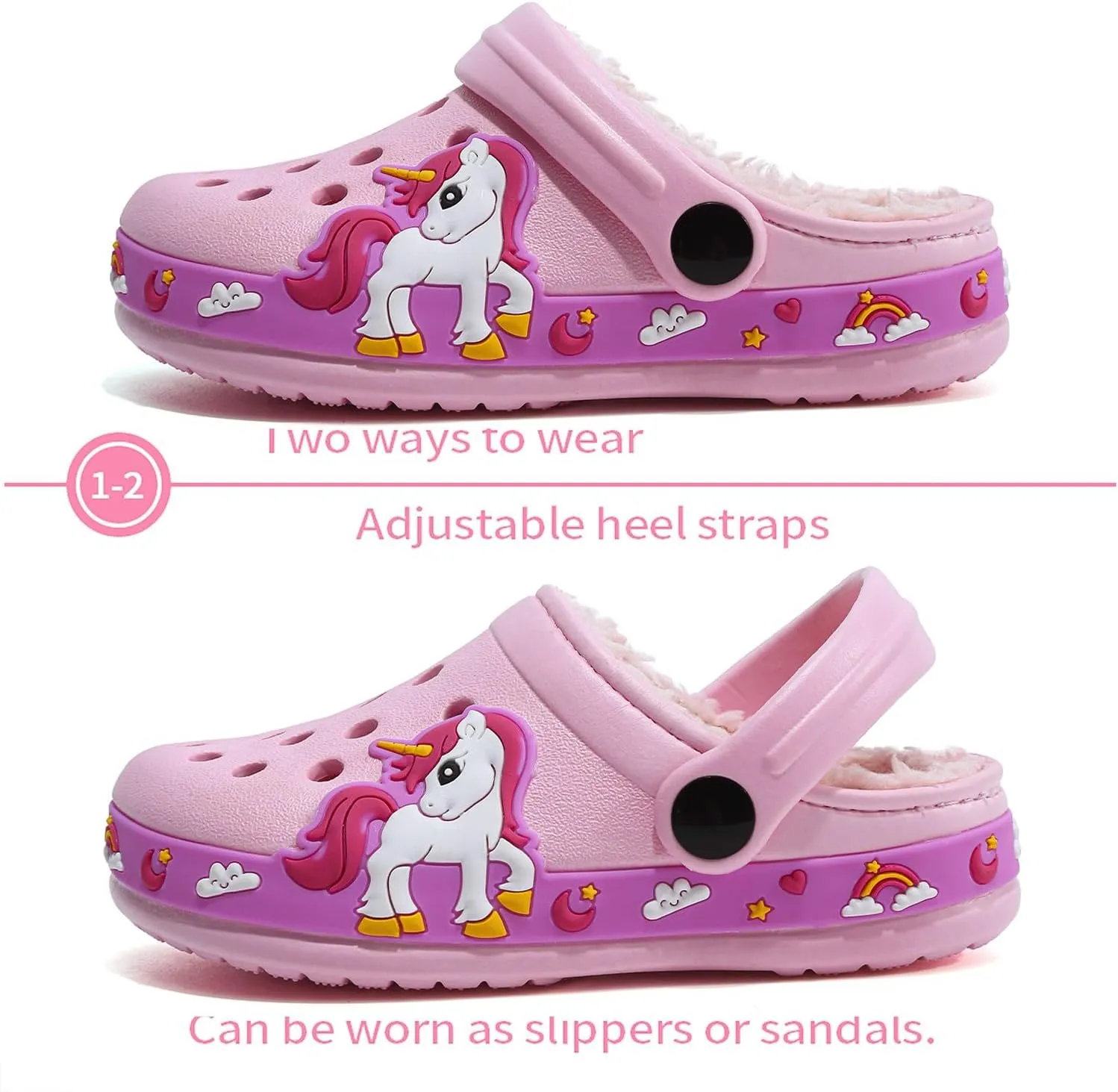 Toddler Lined Clog Slippers Winter Garden Sandals Kids House Shoes Warm Slip On Sneakers Cartoon Slides for Boys and Girls