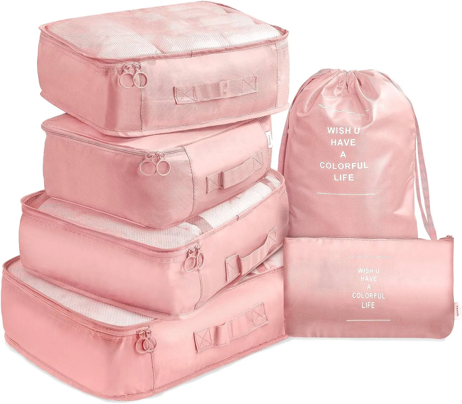 Travel Packing Cubes, VAGREEZ Lightweight Luggage Organizers Bags Set for Carry on Suitcase (6Pcs Pink)