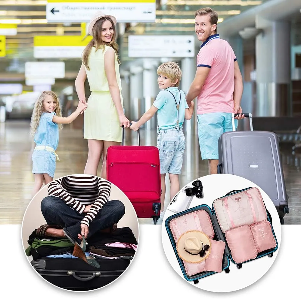 Travel Packing Cubes, VAGREEZ Lightweight Luggage Organizers Bags Set for Carry on Suitcase (6Pcs Pink)