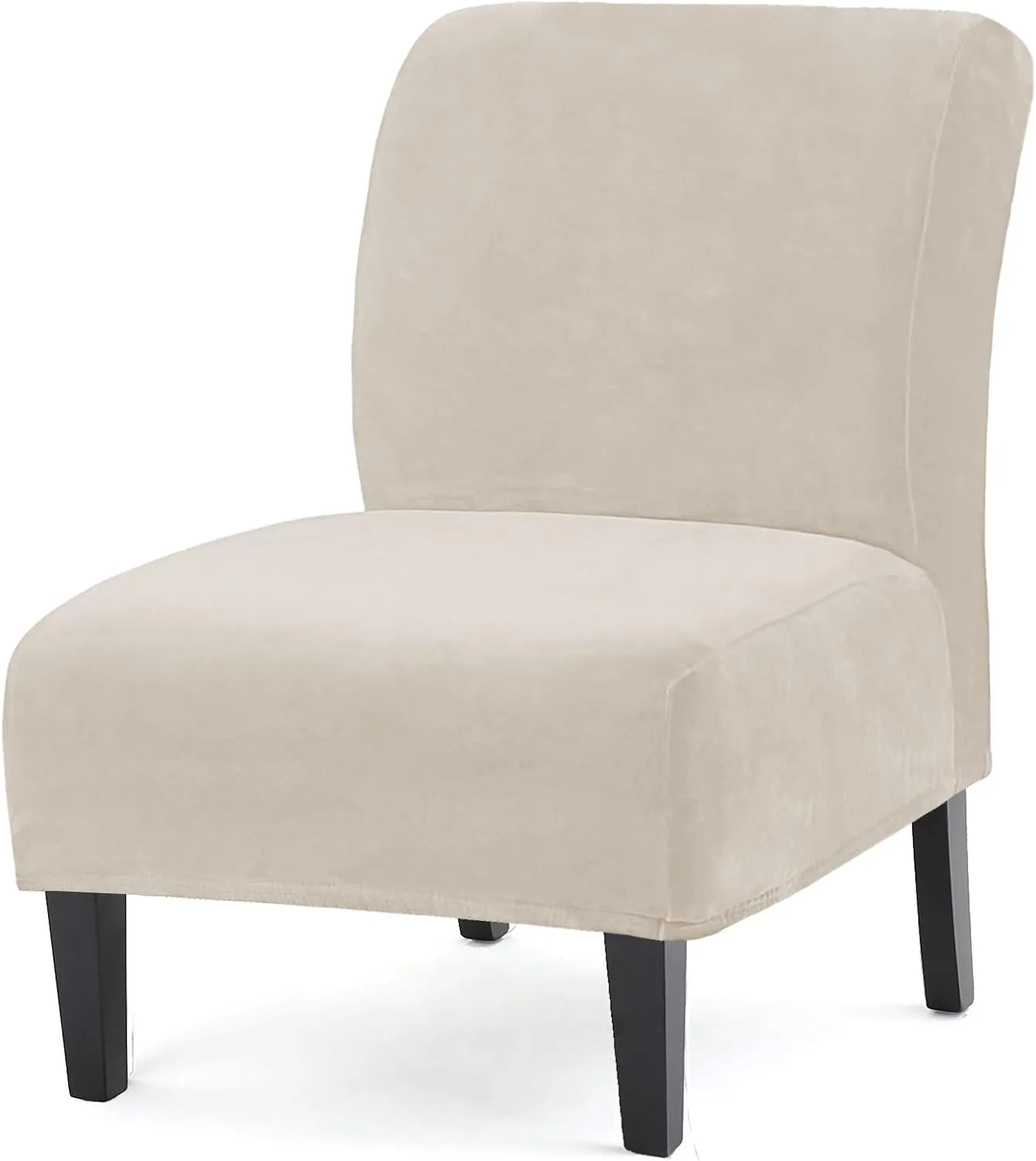UCCONO Armless Accent Chair Slipcovers, Thick Velvet Slipper Accent Chair Covers Hotel Oversized Big Chairs, Removable Furniture Protector with Elastic Bottom, Machine Washable (Ivory)