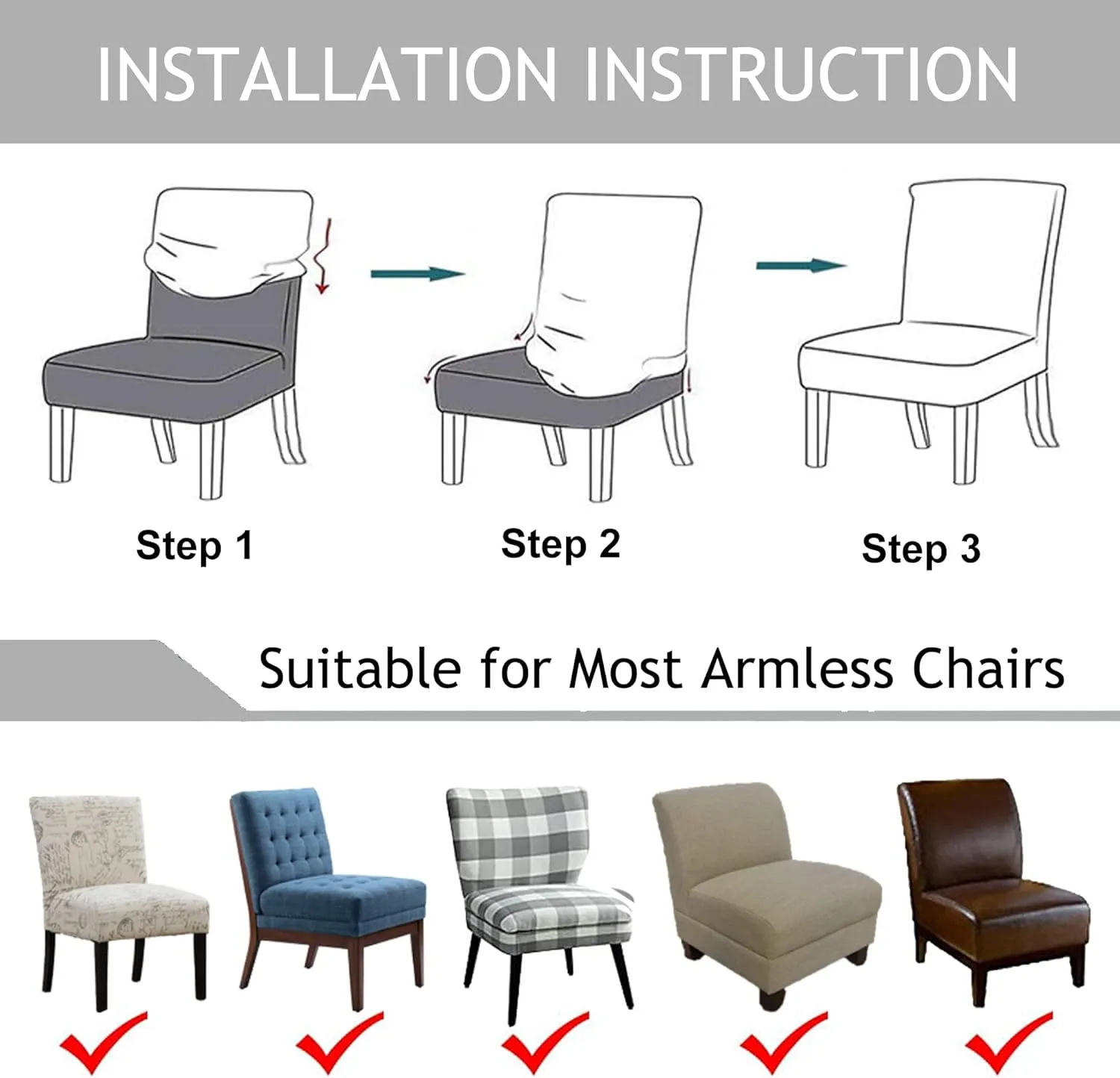 UCCONO Armless Accent Chair Slipcovers, Thick Velvet Slipper Accent Chair Covers Hotel Oversized Big Chairs, Removable Furniture Protector with Elastic Bottom, Machine Washable (Ivory)