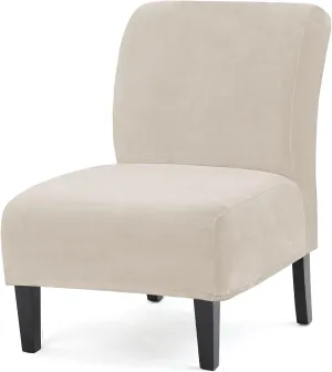 UCCONO Armless Accent Chair Slipcovers, Thick Velvet Slipper Accent Chair Covers Hotel Oversized Big Chairs, Removable Furniture Protector with Elastic Bottom, Machine Washable (Ivory)