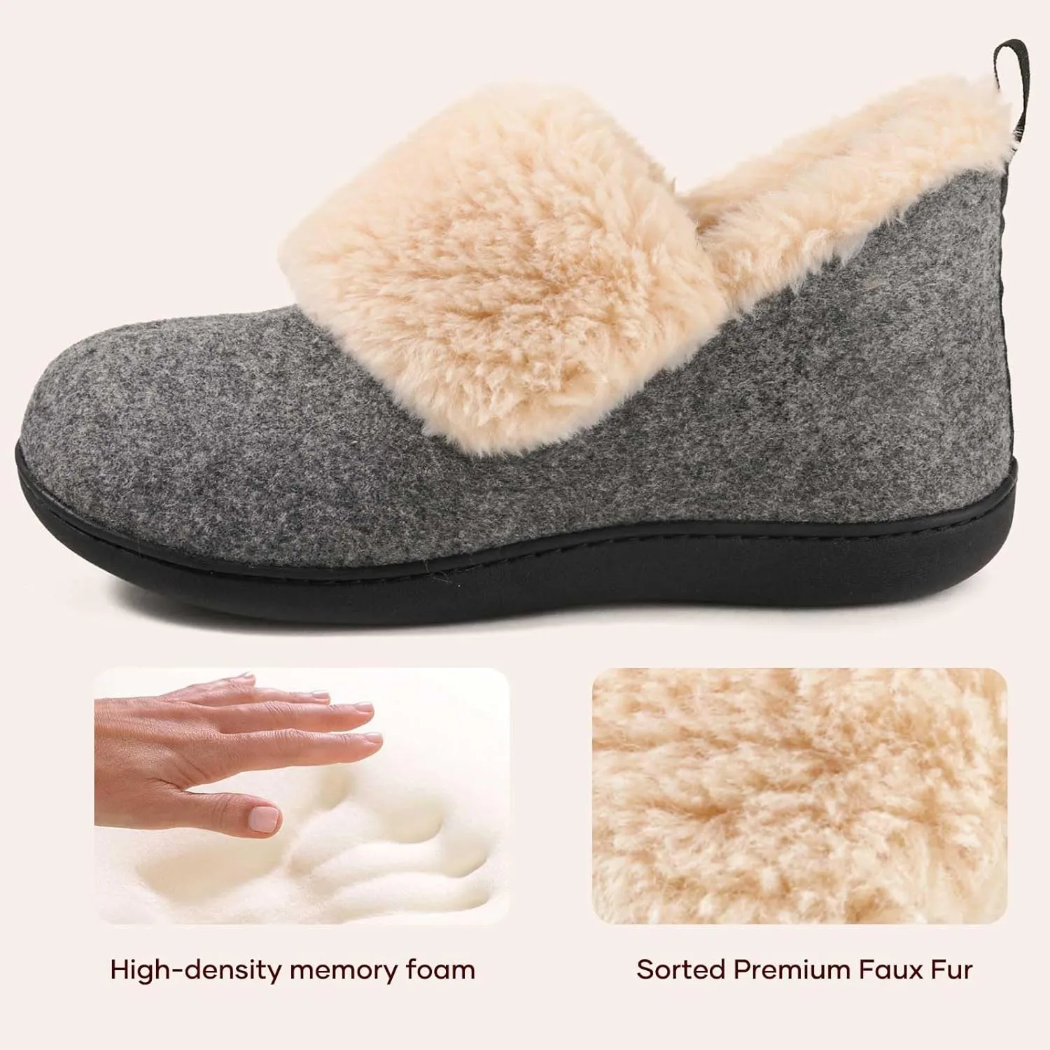 ULTRAIDEAS Women's Warm Slippers with Back, Ladies Slippers for Winter, Cosy Bootie Furry Slipper