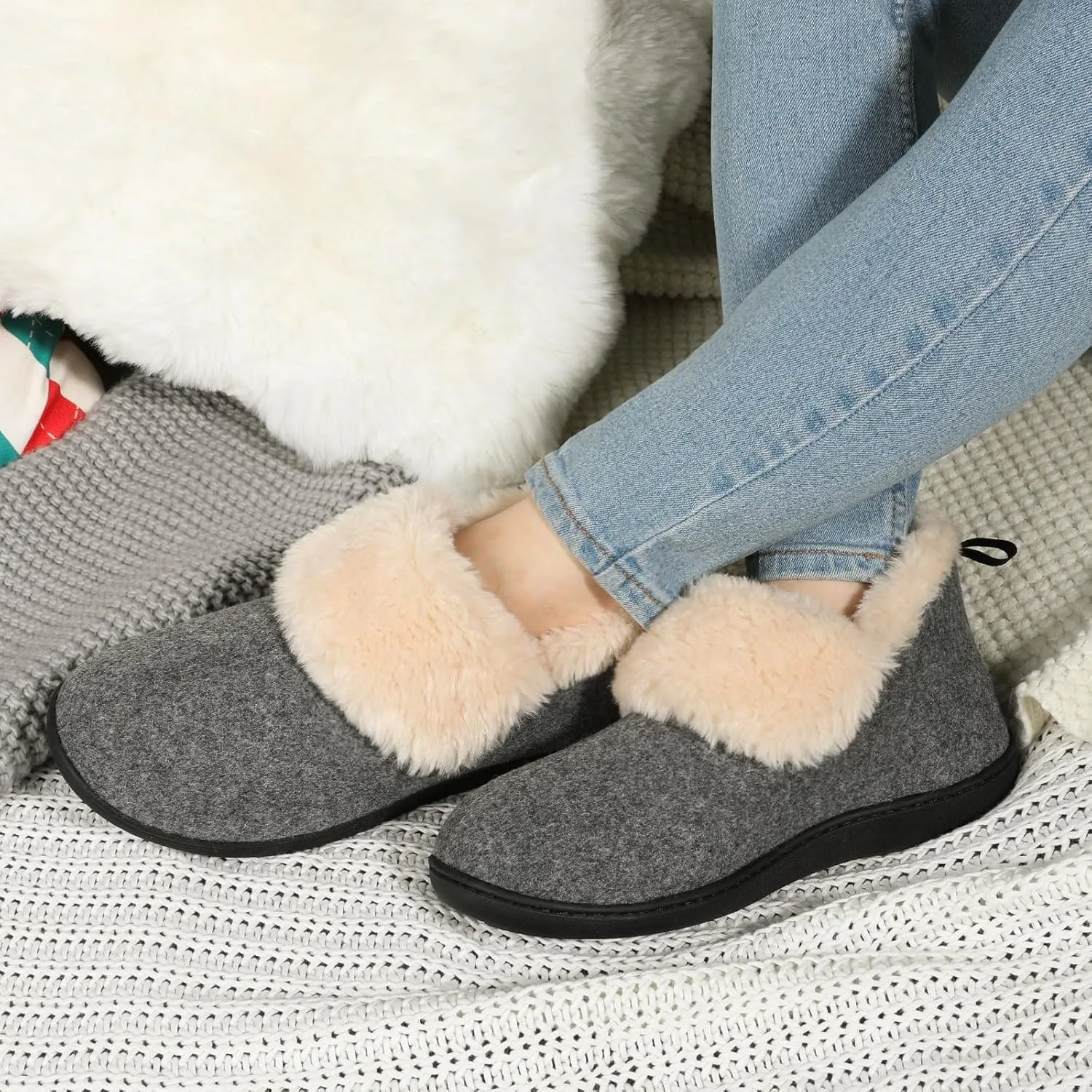 ULTRAIDEAS Women's Warm Slippers with Back, Ladies Slippers for Winter, Cosy Bootie Furry Slipper