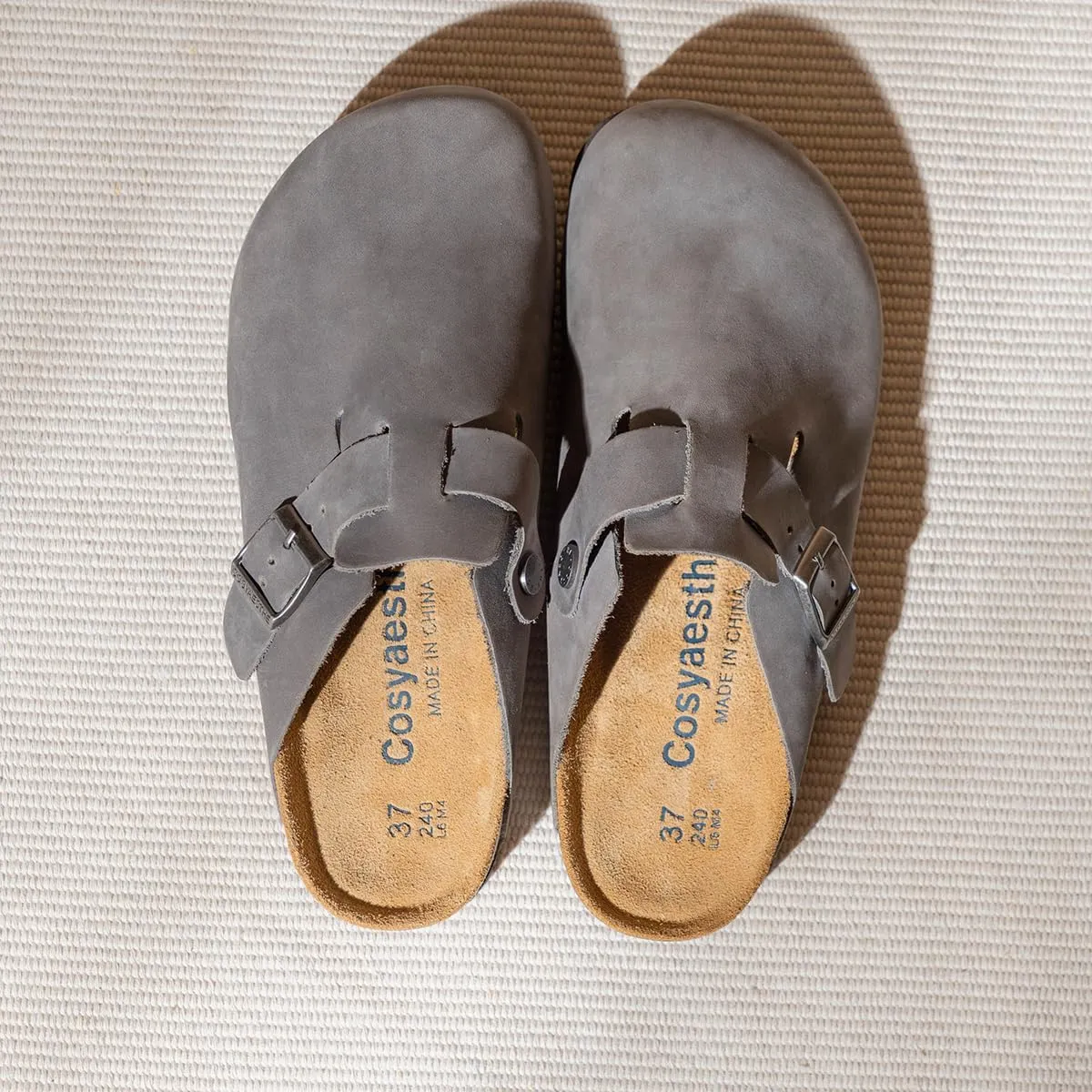 Unisex Cork Clogs Mules,Top Grain Soft Smooth Leather Women/Men Sandal House Slipper,Skin-Friendly and Comfortable Footbed Suede Slippers,Arch Support,Adjustable Buckle