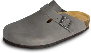 Unisex Cork Clogs Mules,Top Grain Soft Smooth Leather Women/Men Sandal House Slipper,Skin-Friendly and Comfortable Footbed Suede Slippers,Arch Support,Adjustable Buckle