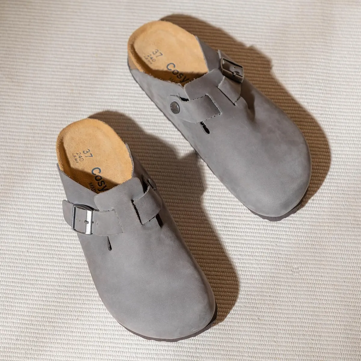 Unisex Cork Clogs Mules,Top Grain Soft Smooth Leather Women/Men Sandal House Slipper,Skin-Friendly and Comfortable Footbed Suede Slippers,Arch Support,Adjustable Buckle