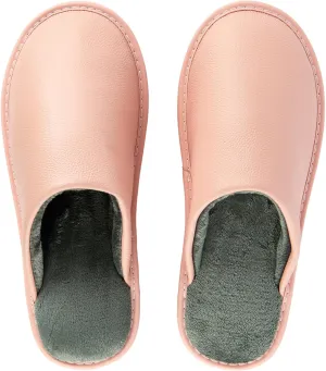 Unisex House Slippers, Genuine Leather Solid Color Minimalist Indoor Slippers, Soft Warm Flannel Lining, Lightweight Comfortable Flexible Anti-Slip Rubber Sole