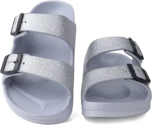 Unisex Men‘s and Women’s Lightweight Flat Sandals Waterproof Comfort Soft Slides Double Buckle Adjustable EVA Slip-on Flat Sandals