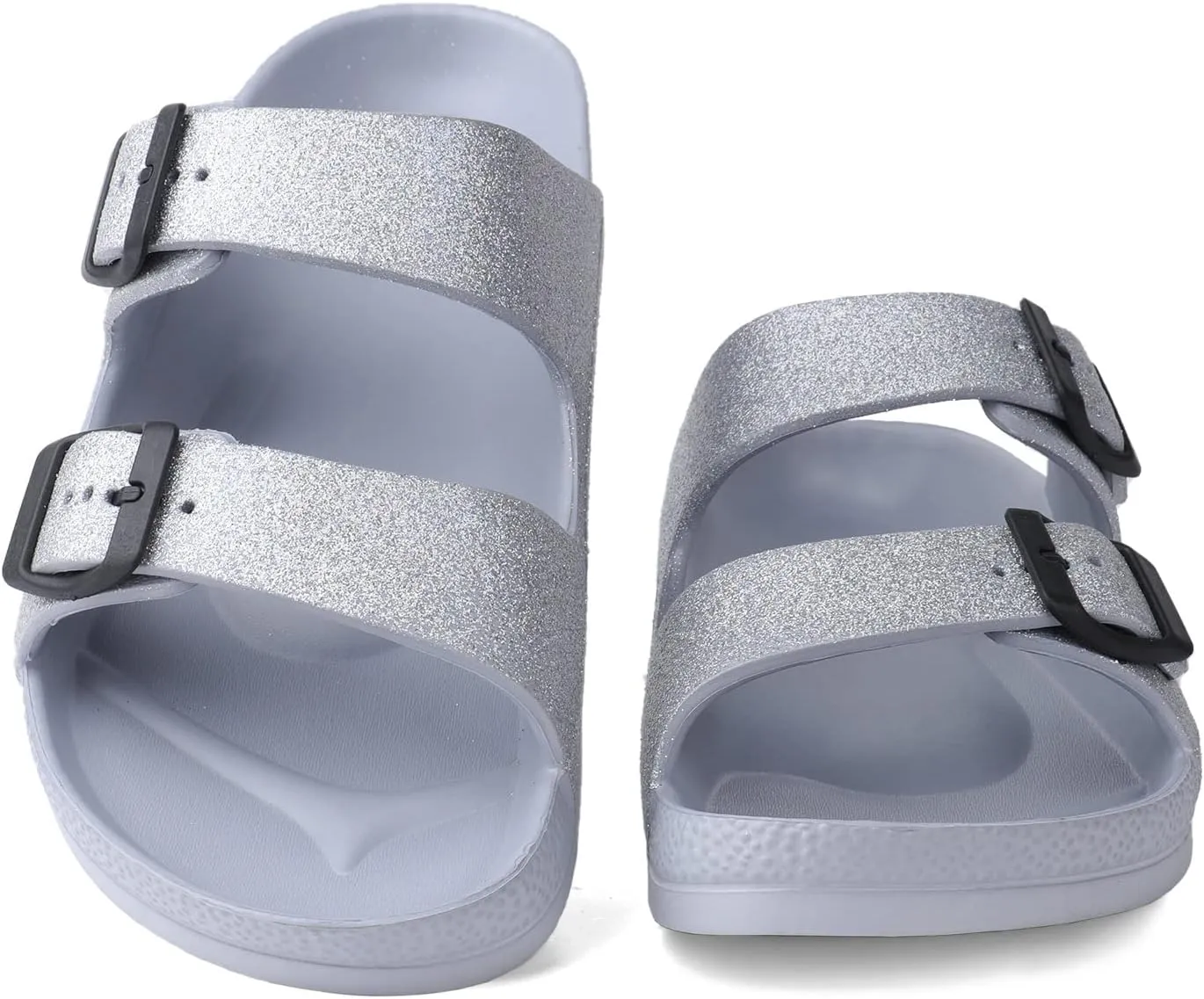 Unisex Men‘s and Women’s Lightweight Flat Sandals Waterproof Comfort Soft Slides Double Buckle Adjustable EVA Slip-on Flat Sandals