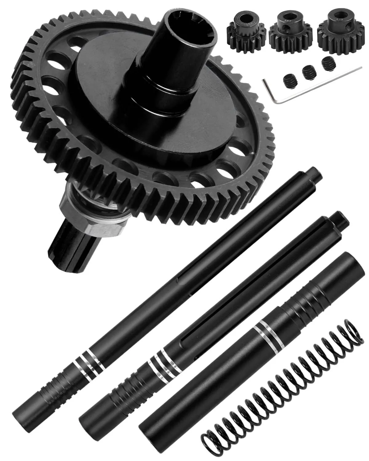 Upgrades Part for 1/10 4x4 Granite,Senton,Vorteks,Big Rock 3S BLX,Aluminum Center Slider Driveshaft & 7075 Metal Spur Gear Slipper Clutch 57T(32dp) with 15T/16T/17T Pinions Gear Sets,Black