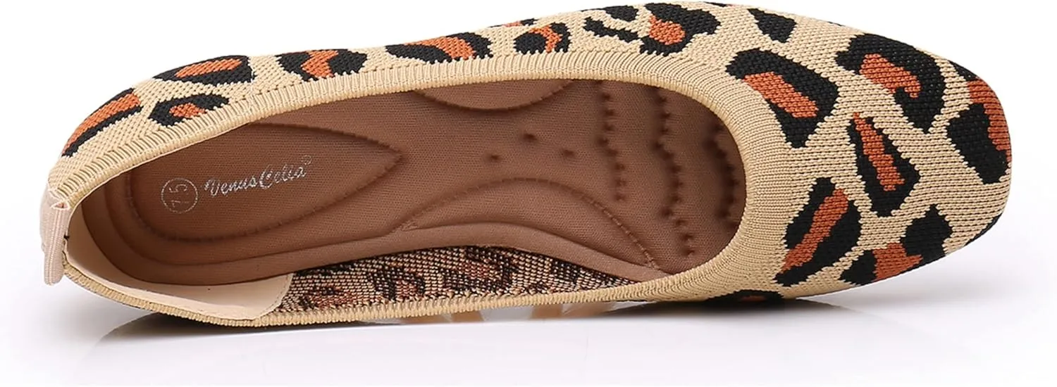VenusCelia Women's Flexible Knit Flat Shoe