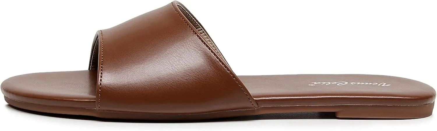 VenusCelia Women's Plain Wide Flat Sandal