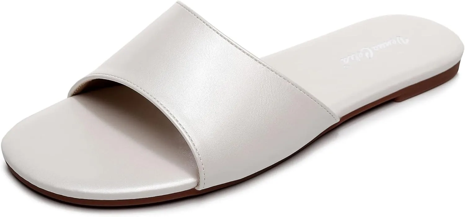 VenusCelia Women's Plain Wide Flat Sandal