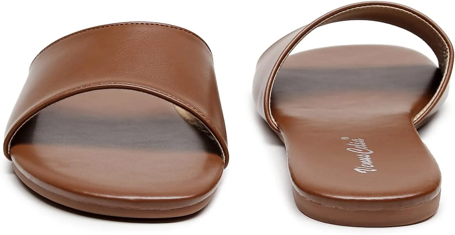 VenusCelia Women's Plain Wide Flat Sandal