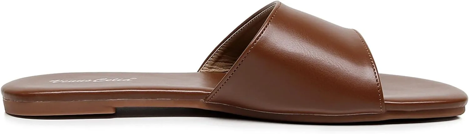 VenusCelia Women's Plain Wide Flat Sandal