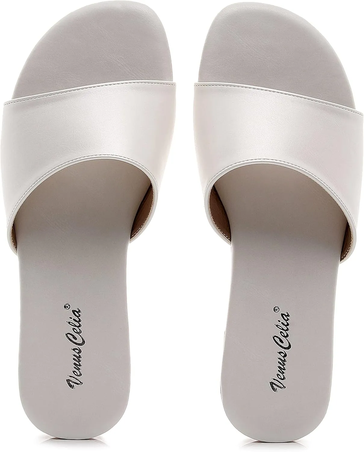 VenusCelia Women's Plain Wide Flat Sandal