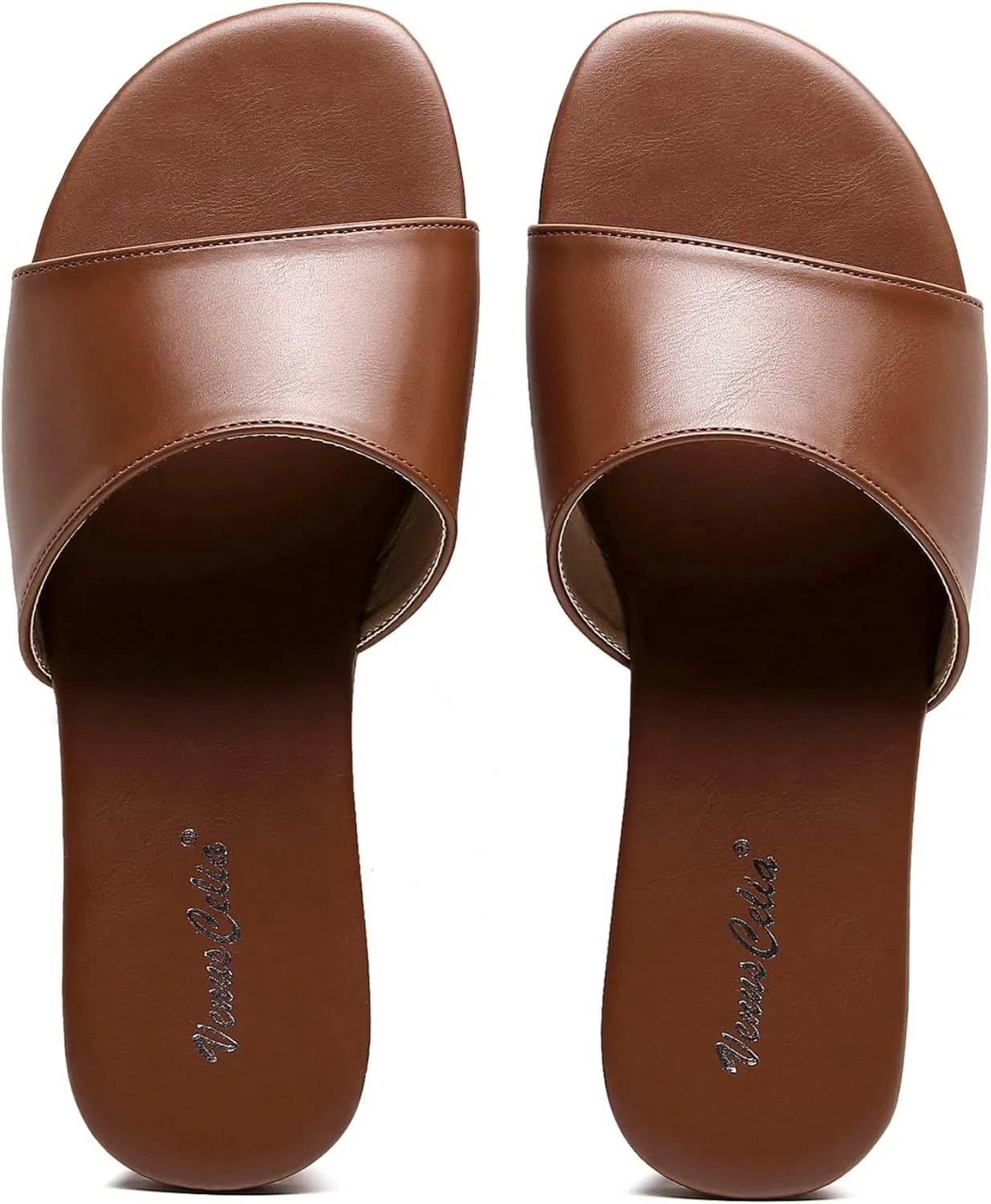 VenusCelia Women's Plain Wide Flat Sandal