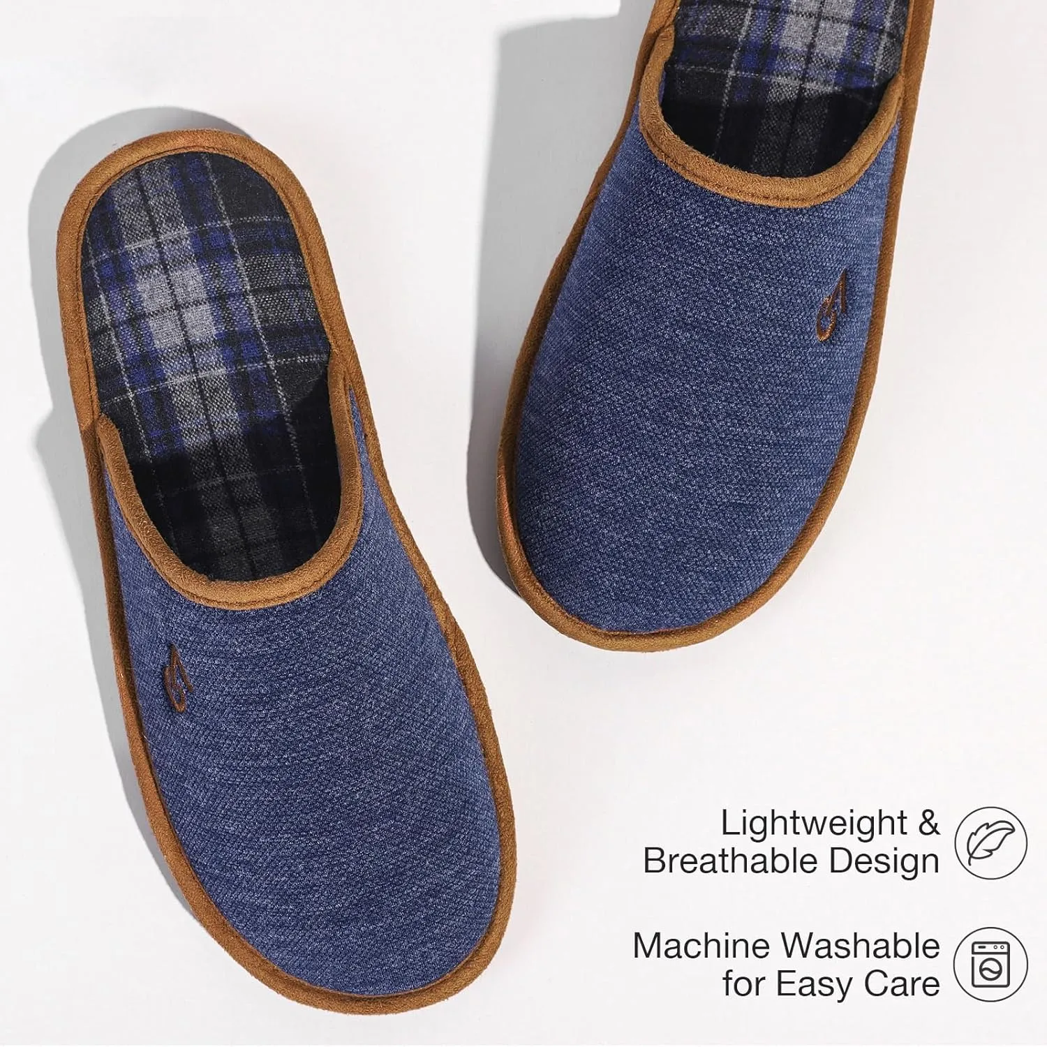 VeraCosy Men's Knitted Scottish Slippers with Soft Memory Foam Non Slip Indoor Rubber Sole