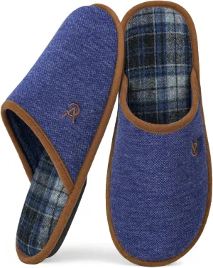 VeraCosy Men's Knitted Scottish Slippers with Soft Memory Foam Non Slip Indoor Rubber Sole