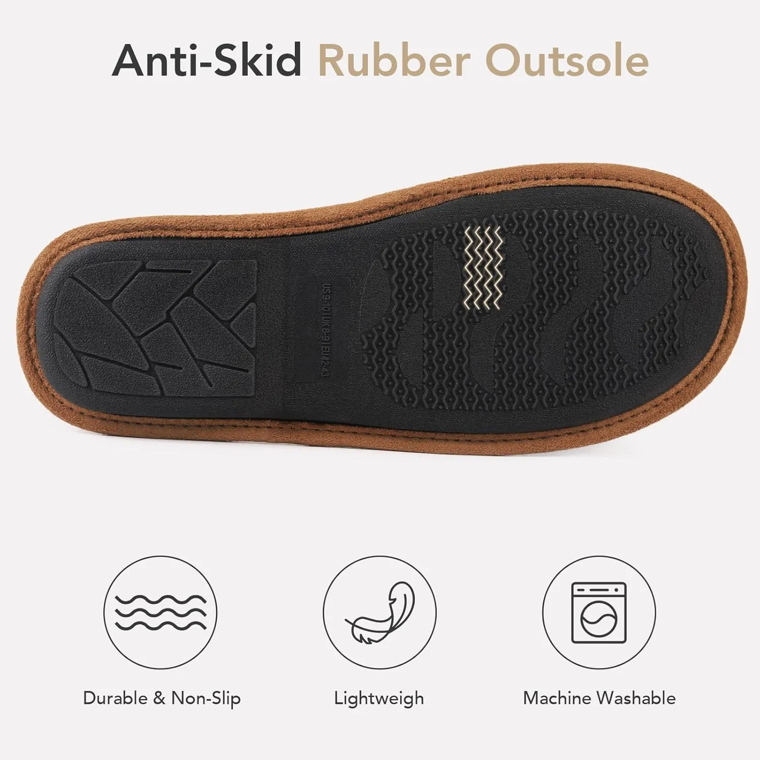 VeraCosy Men's Knitted Scottish Slippers with Soft Memory Foam Non Slip Indoor Rubber Sole