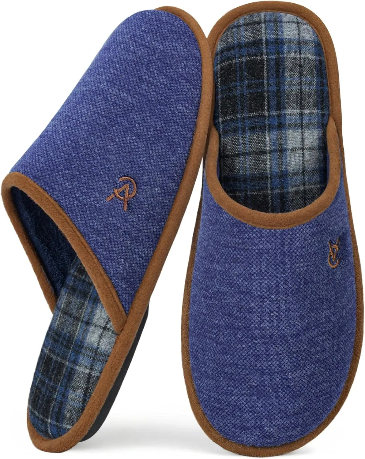 VeraCosy Men's Knitted Scottish Slippers with Soft Memory Foam Non Slip Indoor Rubber Sole