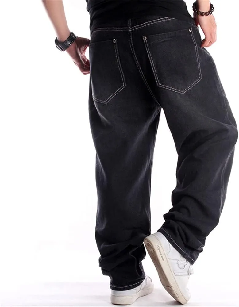 Veroders Men's Baggy Hip Hop Black Jeans- Loose Skateboard Pants Straight Baggy Skater Blue Jeans for Men