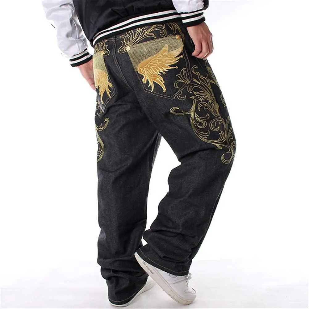 Veroders Men's Baggy Hip Hop Black Jeans- Loose Skateboard Pants Straight Baggy Skater Blue Jeans for Men