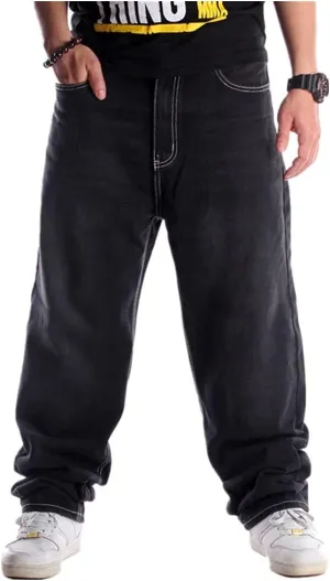 Veroders Men's Baggy Hip Hop Black Jeans- Loose Skateboard Pants Straight Baggy Skater Blue Jeans for Men