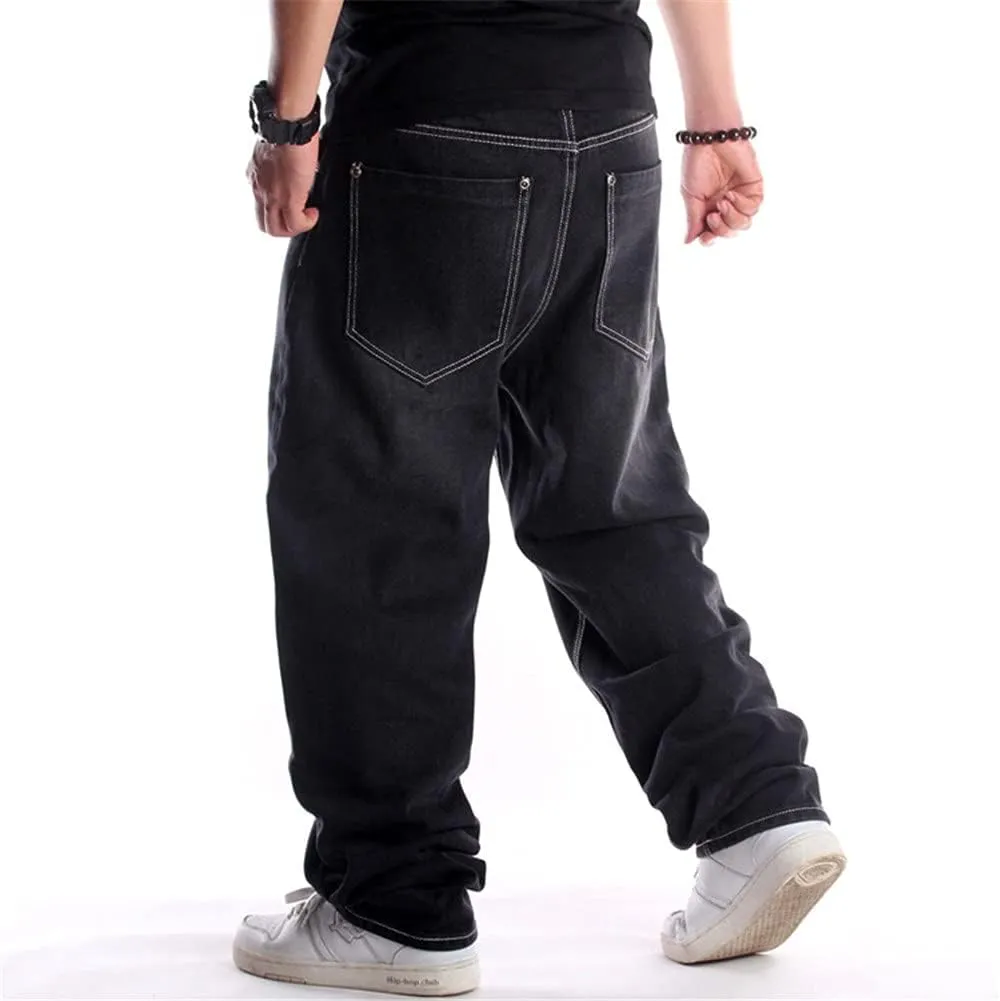 Veroders Men's Baggy Hip Hop Black Jeans- Loose Skateboard Pants Straight Baggy Skater Blue Jeans for Men