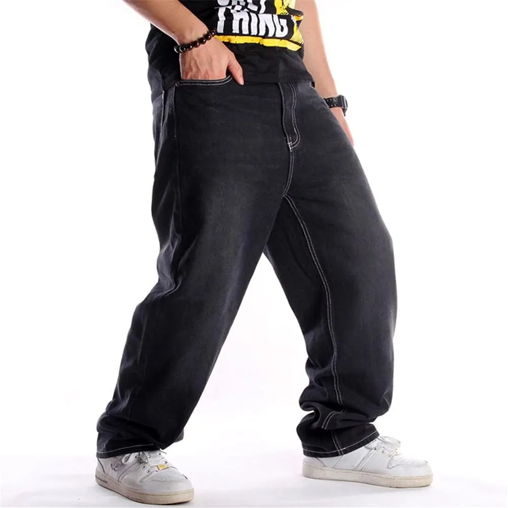 Veroders Men's Baggy Hip Hop Black Jeans- Loose Skateboard Pants Straight Baggy Skater Blue Jeans for Men