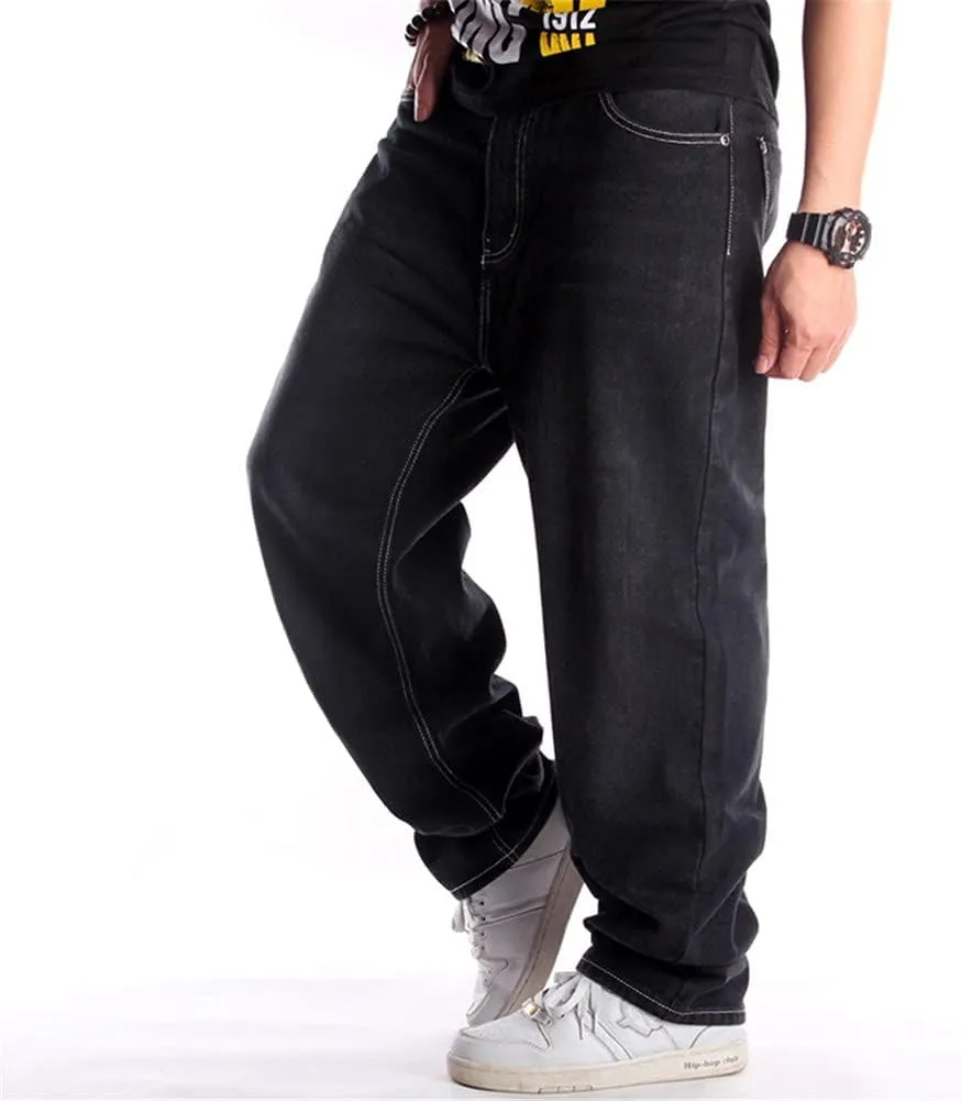 Veroders Men's Baggy Hip Hop Black Jeans- Loose Skateboard Pants Straight Baggy Skater Blue Jeans for Men