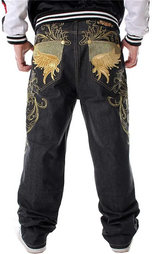 Veroders Men's Baggy Hip Hop Black Jeans- Loose Skateboard Pants Straight Baggy Skater Blue Jeans for Men