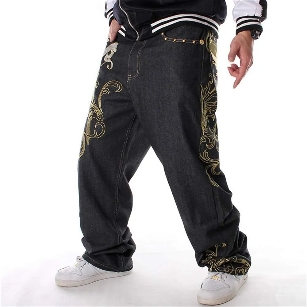 Veroders Men's Baggy Hip Hop Black Jeans- Loose Skateboard Pants Straight Baggy Skater Blue Jeans for Men