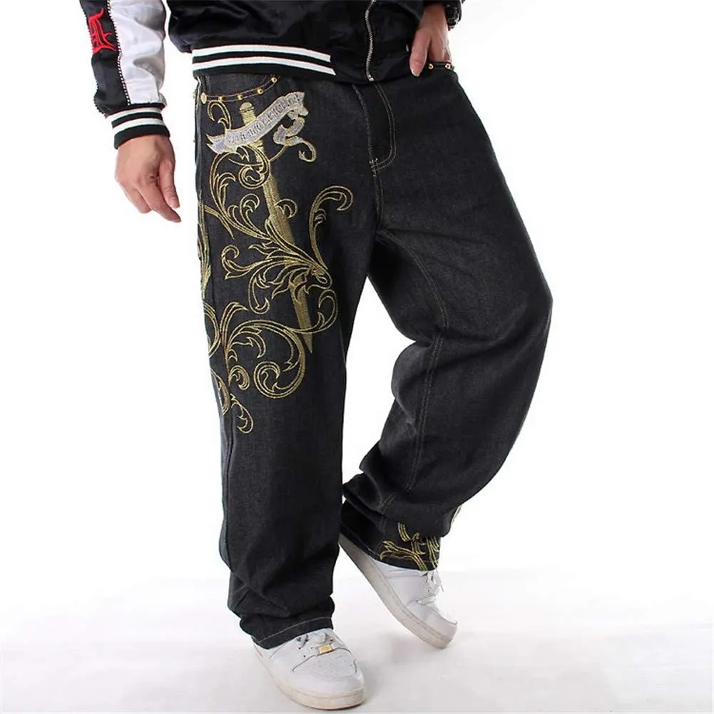 Veroders Men's Baggy Hip Hop Black Jeans- Loose Skateboard Pants Straight Baggy Skater Blue Jeans for Men