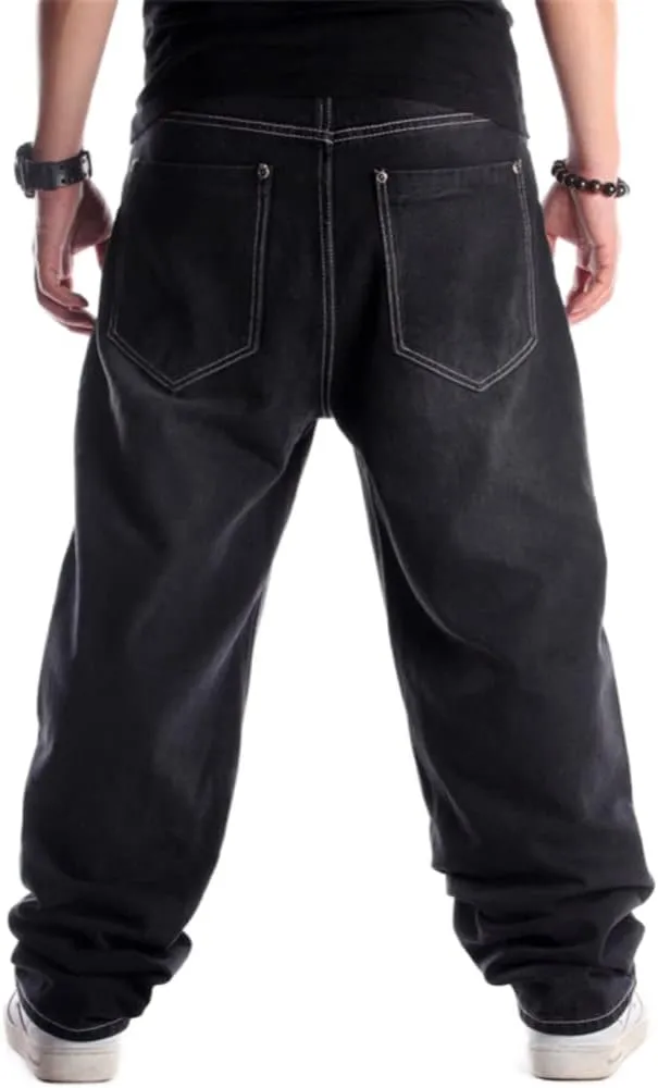 Veroders Men's Baggy Hip Hop Black Jeans- Loose Skateboard Pants Straight Baggy Skater Blue Jeans for Men